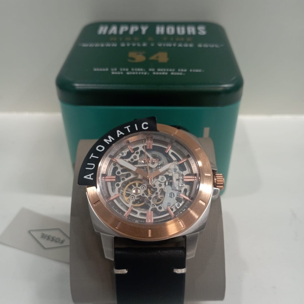 NWT BQ2428 FOSSIL Privateer Sport Mechanical Black Leather Automatic Watch